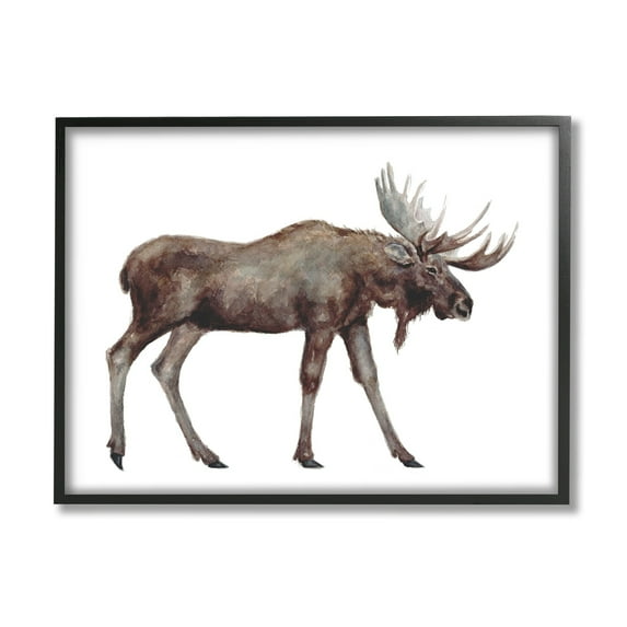 Stupell Industries Big Antler Moose Watercolor Painting Kids' Wild Animal Black Framed Art Print Wall Art, 14x11, by Fox Hollow Studios