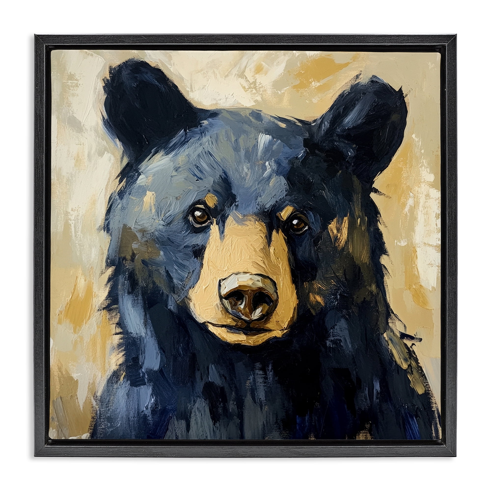 Stupell Industries Big Bear with Brushstrokes Black Framed Floater Canvas Wall Art, design by Petal Prints Design