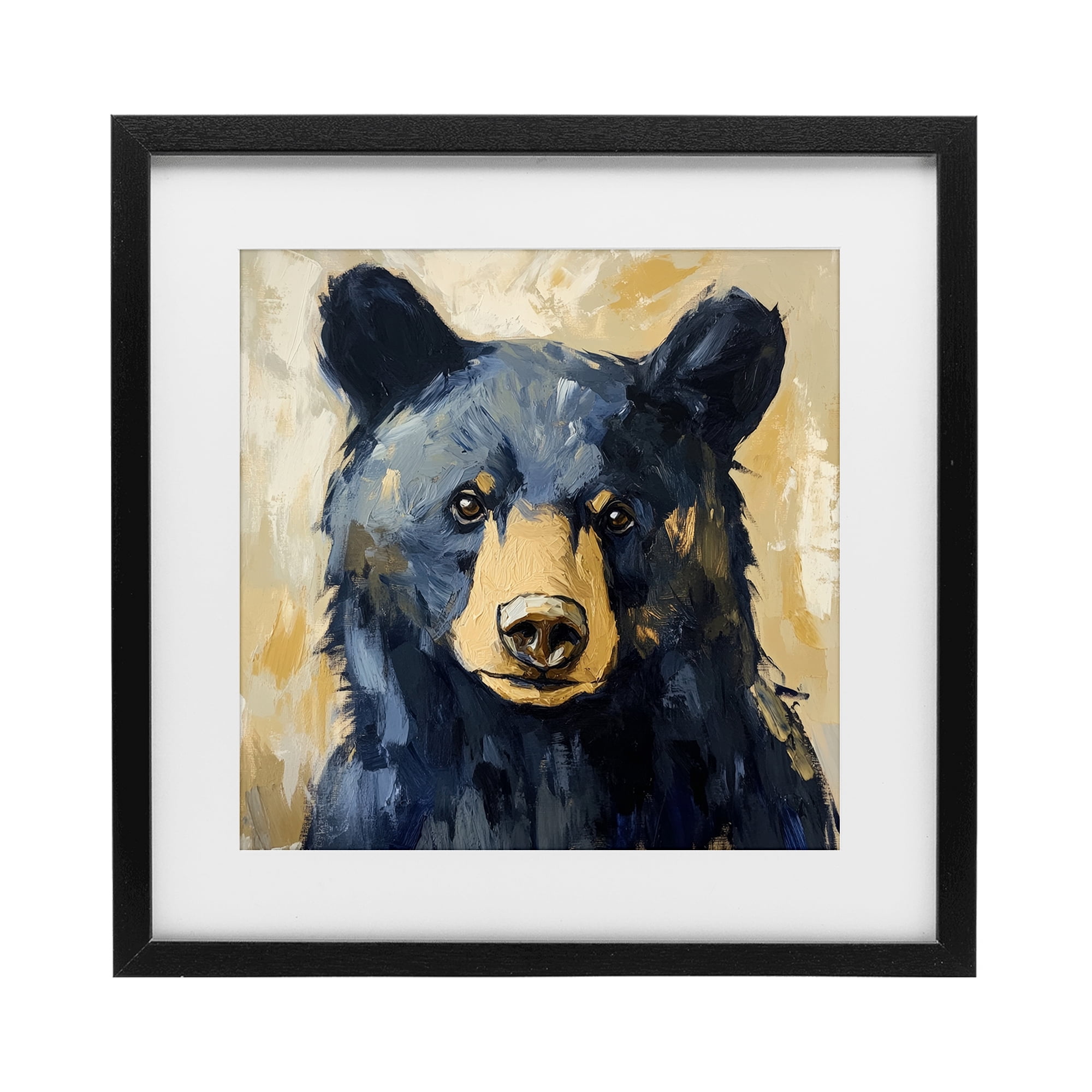 Stupell Industries Big Bear with Brushstrokes Black Framed Print Under Glass, design by Petal Prints Design