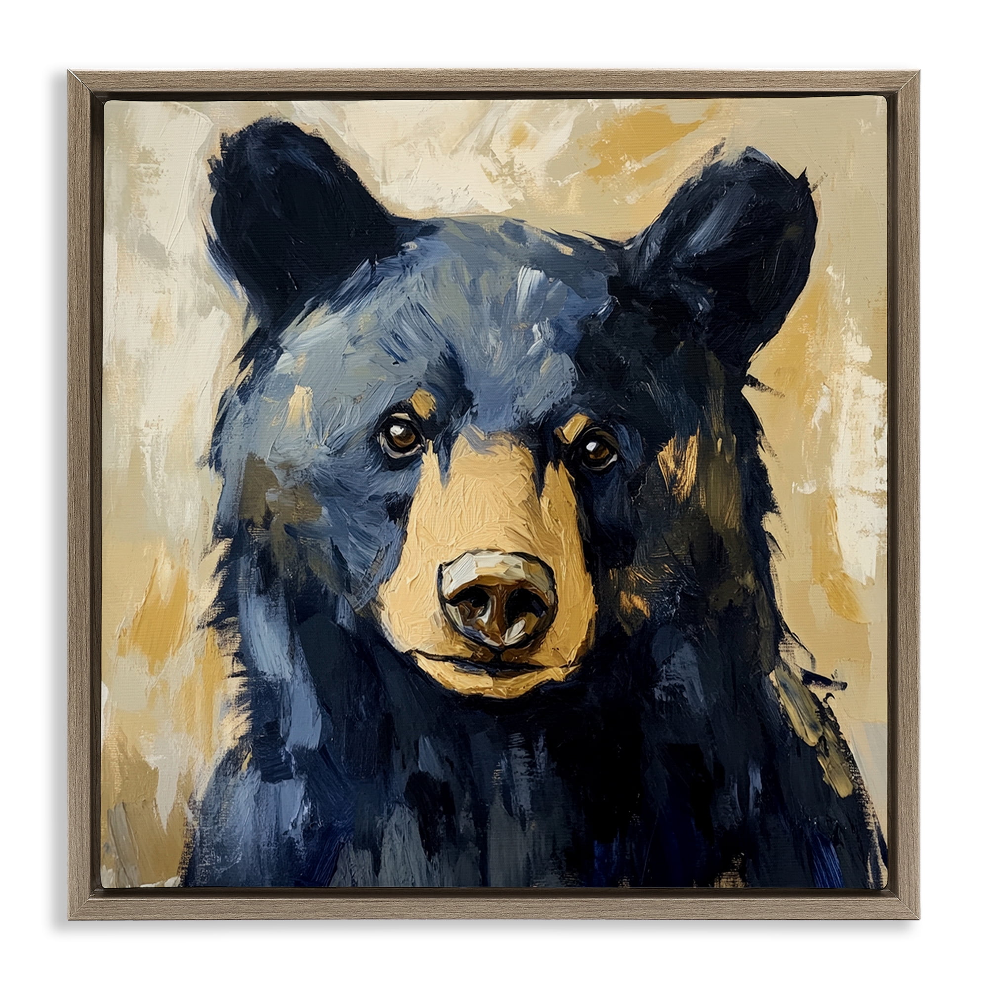 Stupell Industries Big Bear with Brushstrokes Brown Framed Floater Canvas Wall Art, design by Petal Prints Design