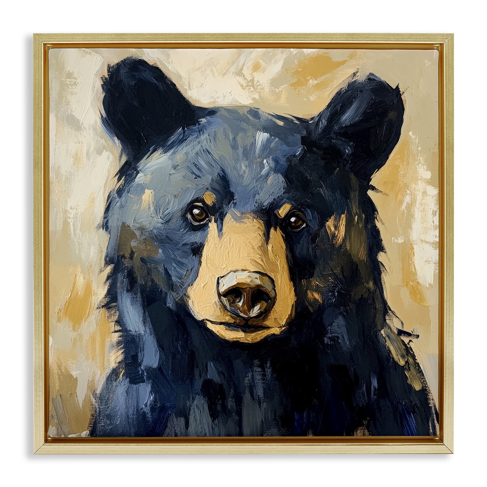 Stupell Industries Big Bear with Brushstrokes Gold Framed Floater Canvas Wall Art, design by Petal Prints Design