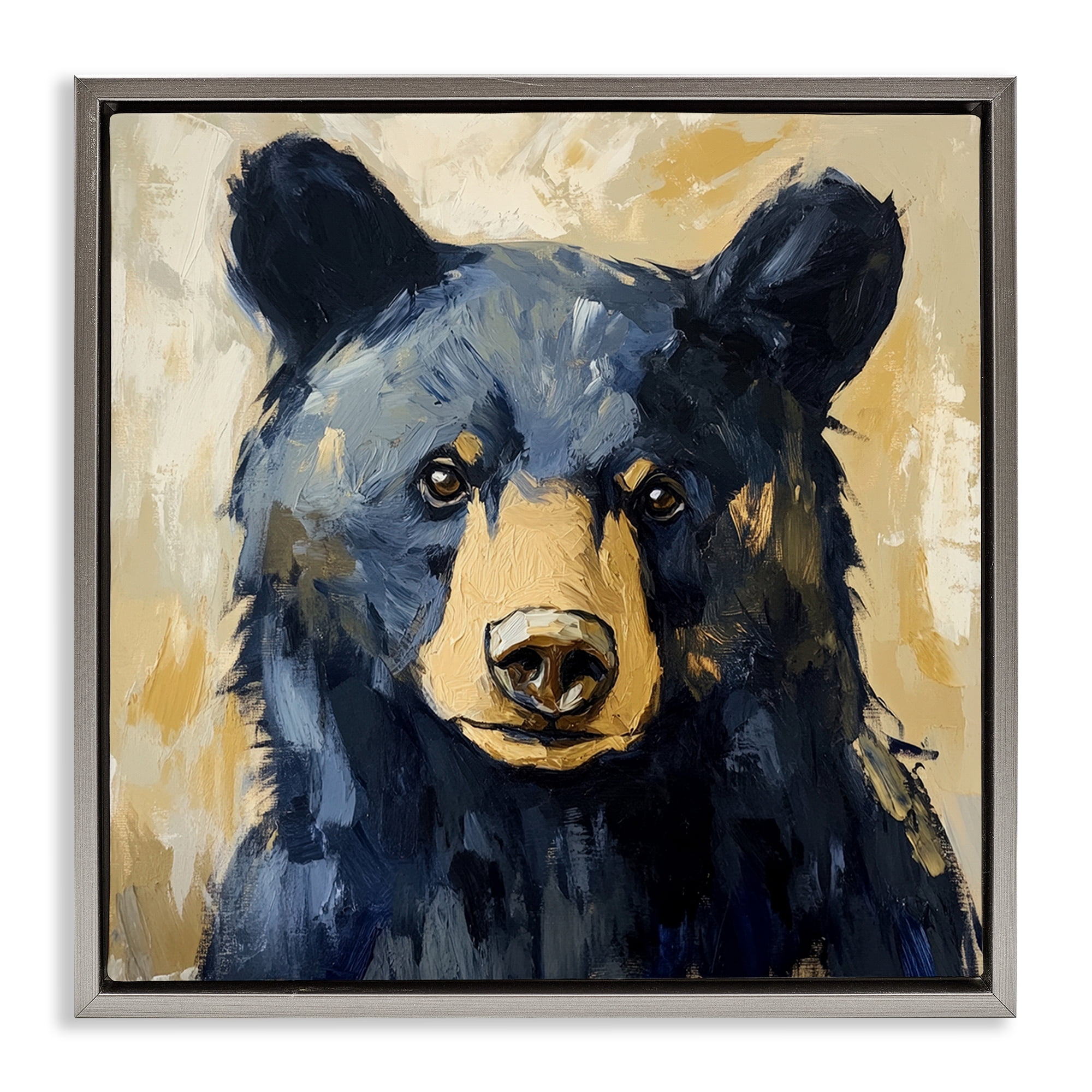 Stupell Industries Big Bear with Brushstrokes Gray Framed Floater Canvas Wall Art, design by Petal Prints Design