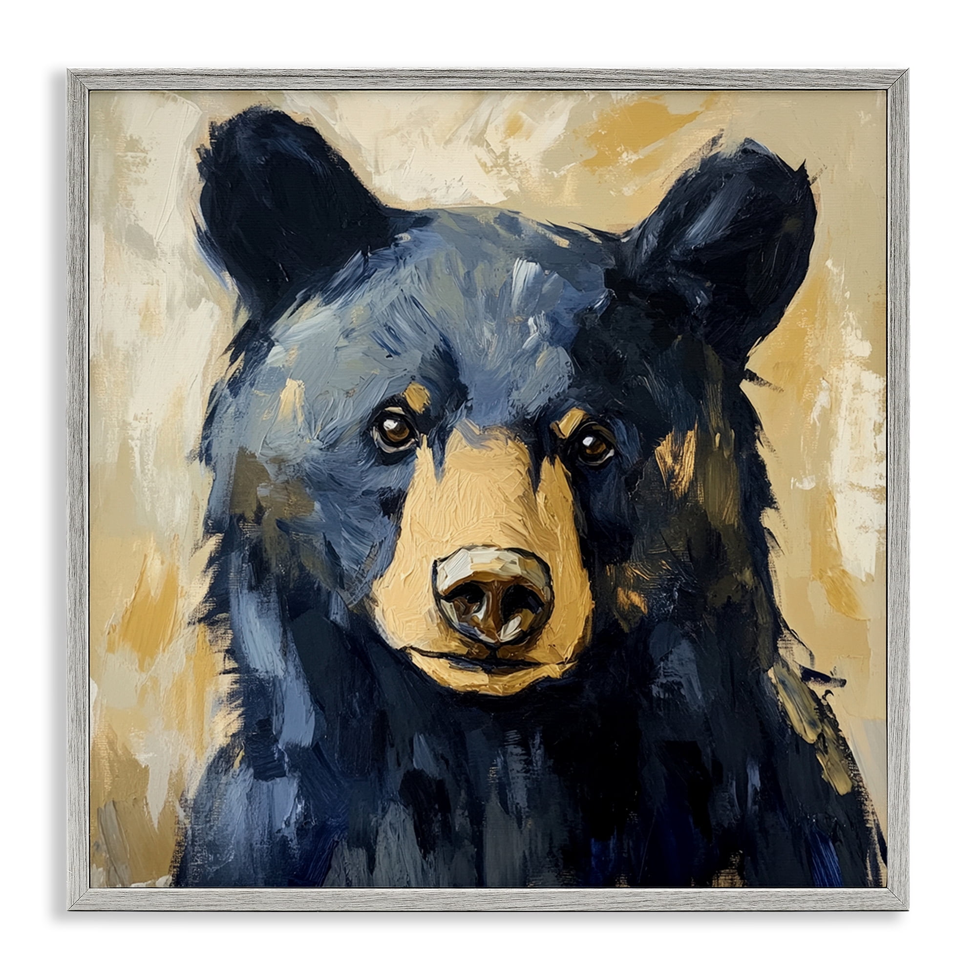 Stupell Industries Big Bear with Brushstrokes Gray Framed Giclee Art, design by Petal Prints Design