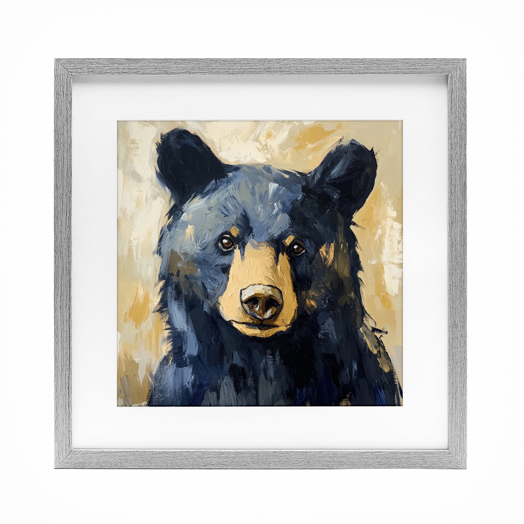 Stupell Industries Big Bear with Brushstrokes Gray Framed Print Under Glass, design by Petal Prints Design