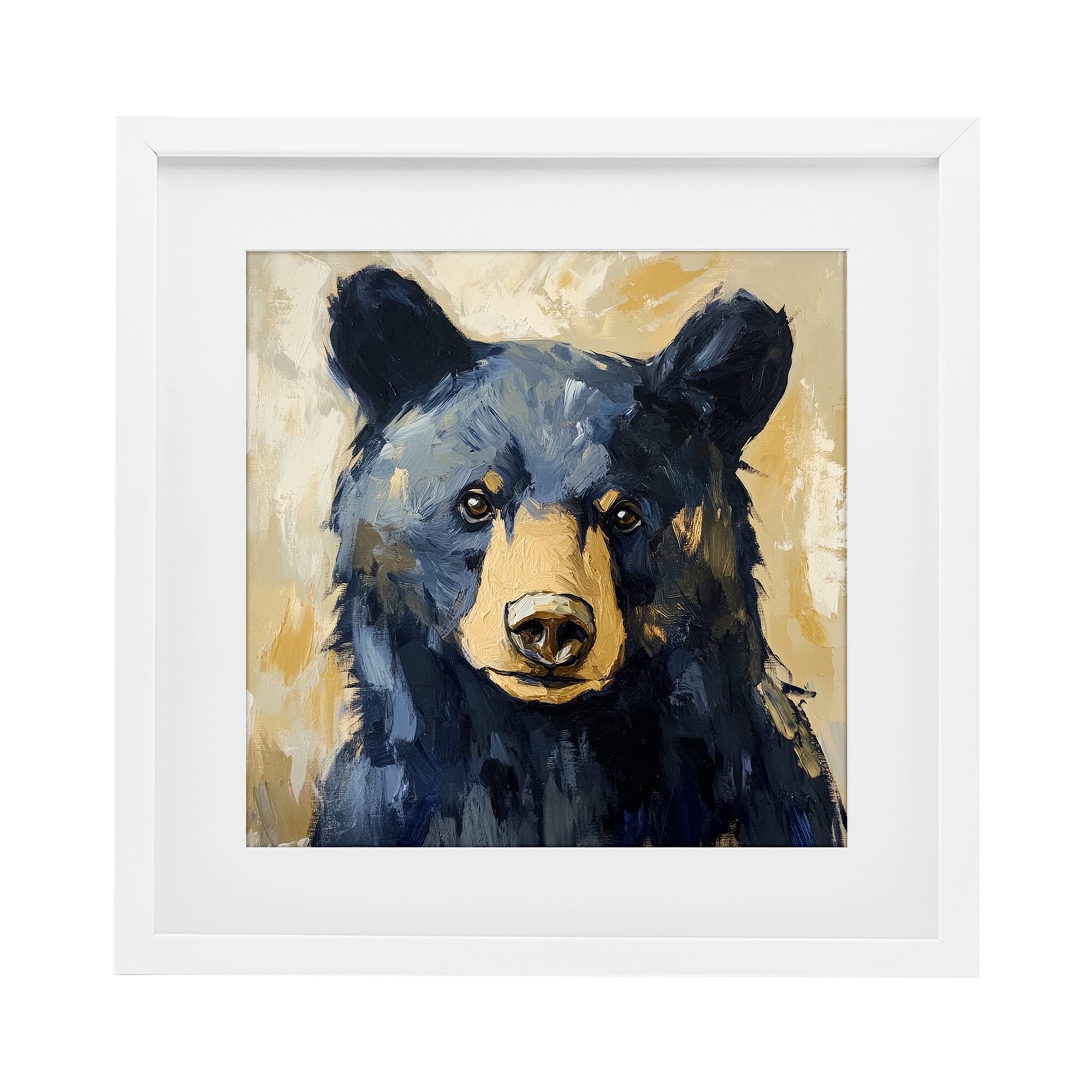 Stupell Industries Big Bear with Brushstrokes White Framed Print Under Glass, design by Petal Prints Design