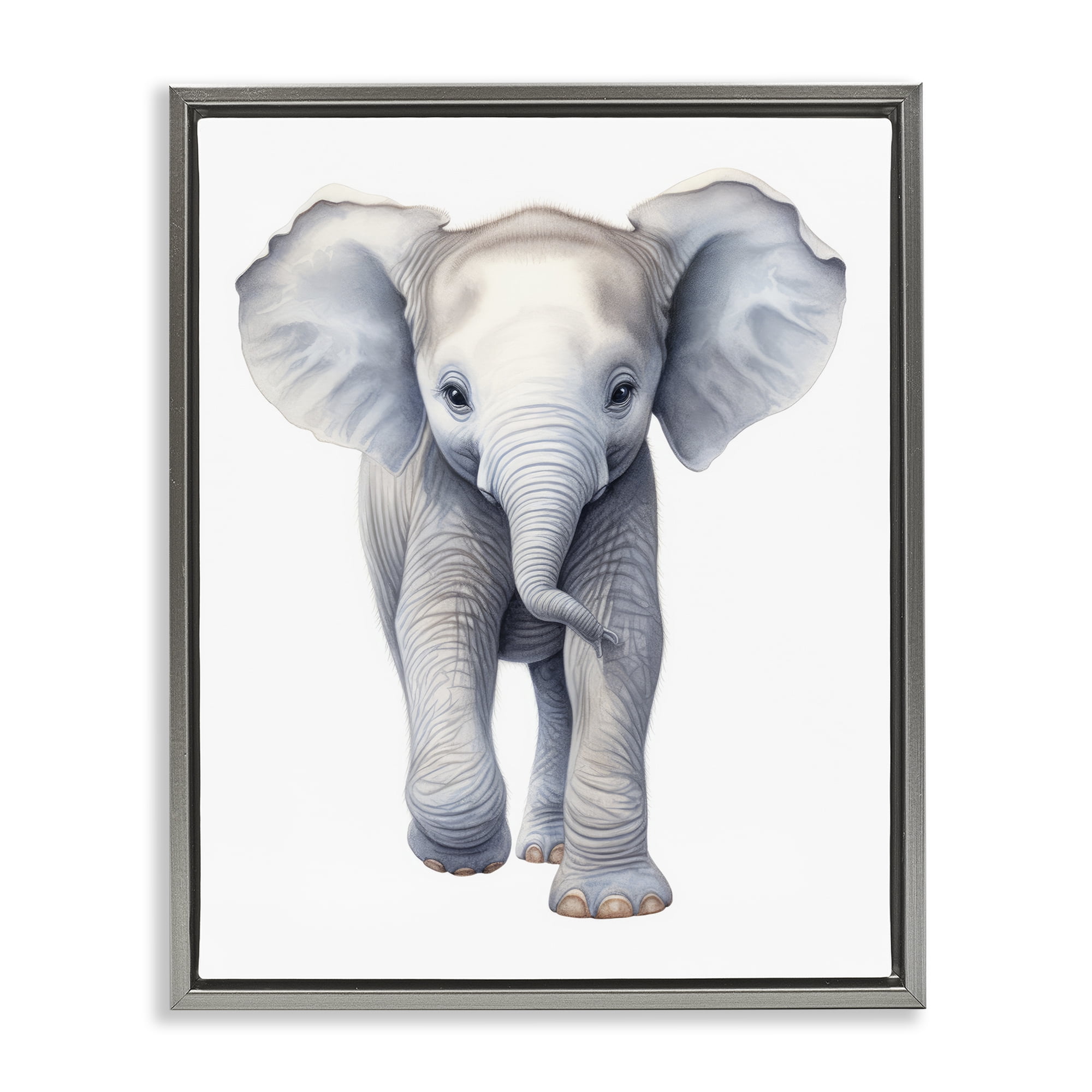 Stupell Industries Big Budding Pachyderm Gray Framed Floater Canvas Wall Art, design by Ray Powers