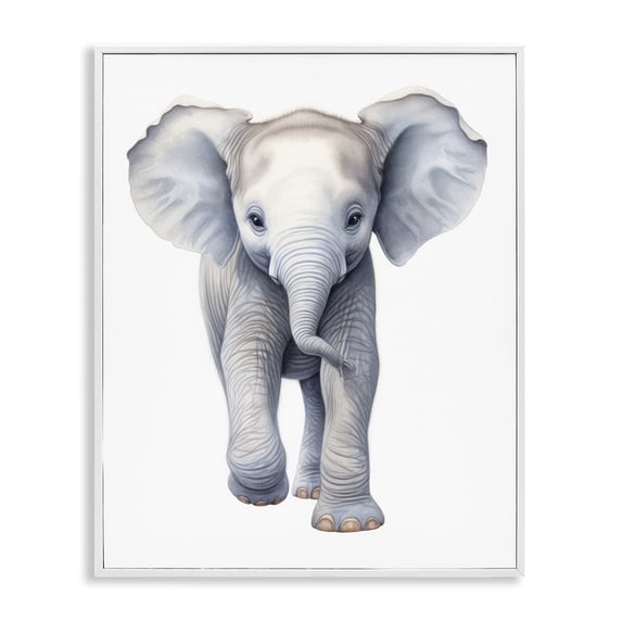 Stupell Industries Eclectic Baby Elephant Walking White Framed Giclee Art, 24 x 30, by Ray Powers