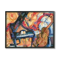 Stupell Industries Big City Music Piano Cubism Painting Black Framed Art Print Wall Art, Design by Paul Brent