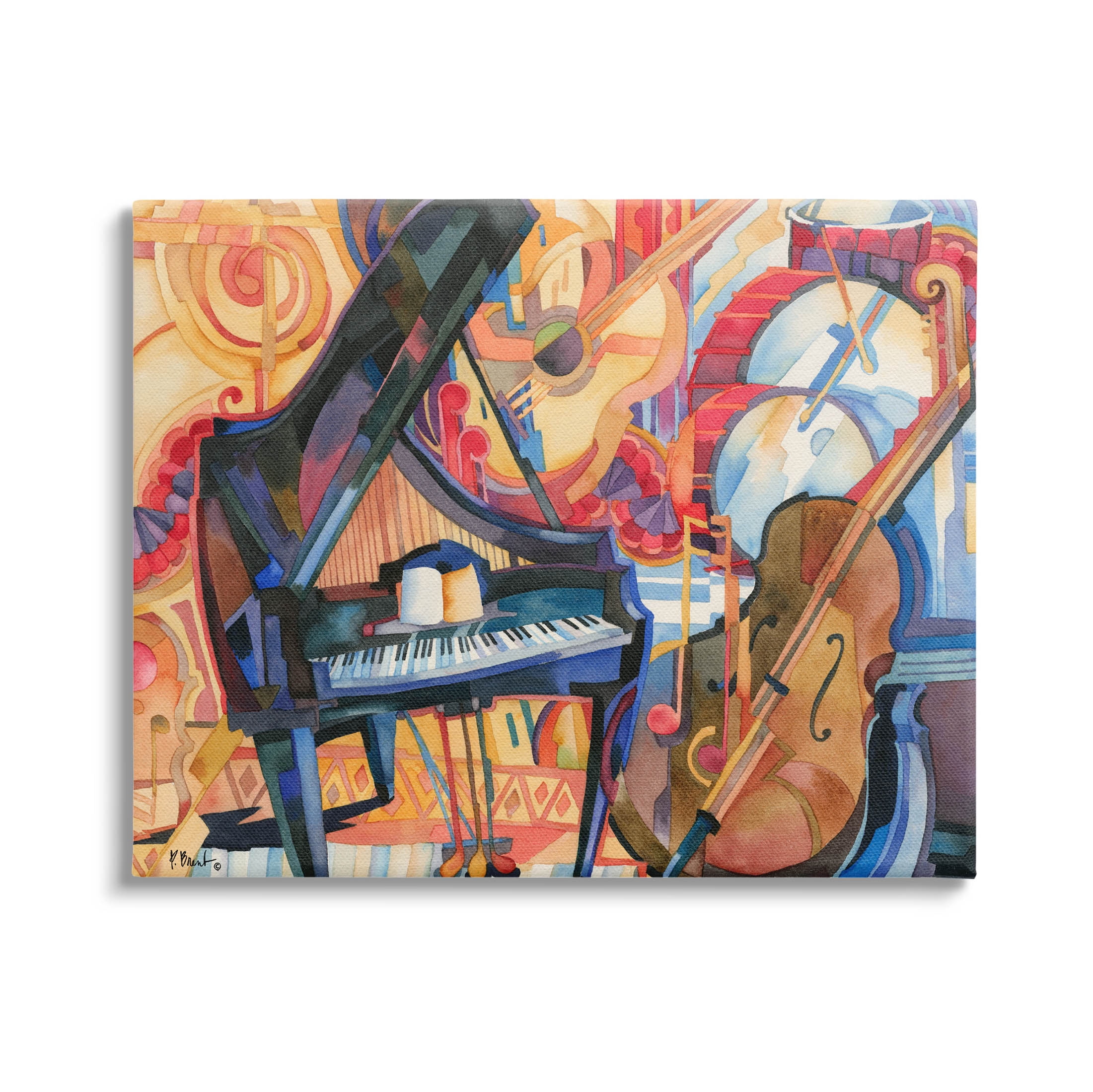 Stupell Industries Big City Music Piano Cubism Painting Gallery Wrapped Canvas Print Wall Art, Design by Paul Brent