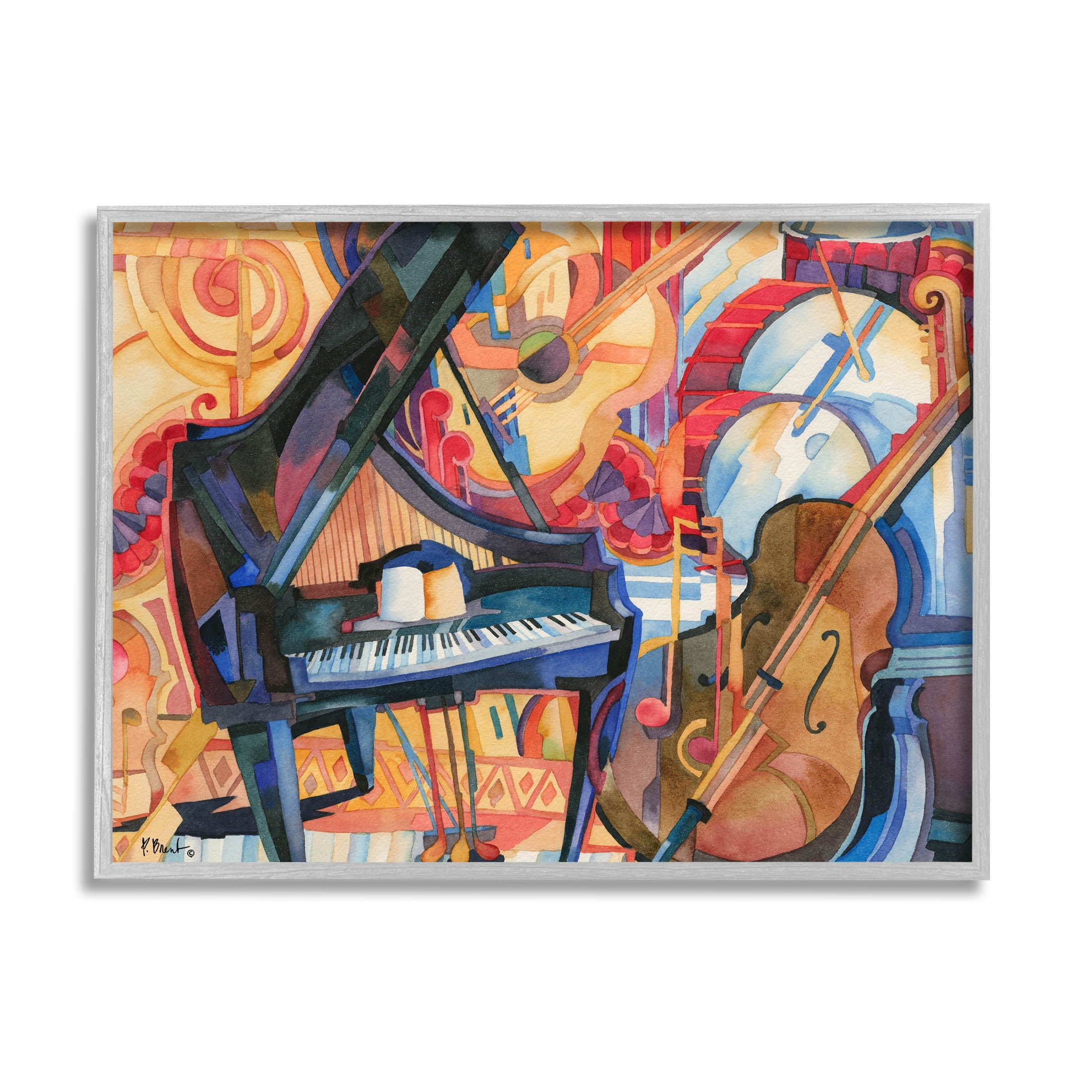 Stupell Industries Big City Music Piano Cubism Painting Gray Framed Art Print Wall Art, Design by Paul Brent