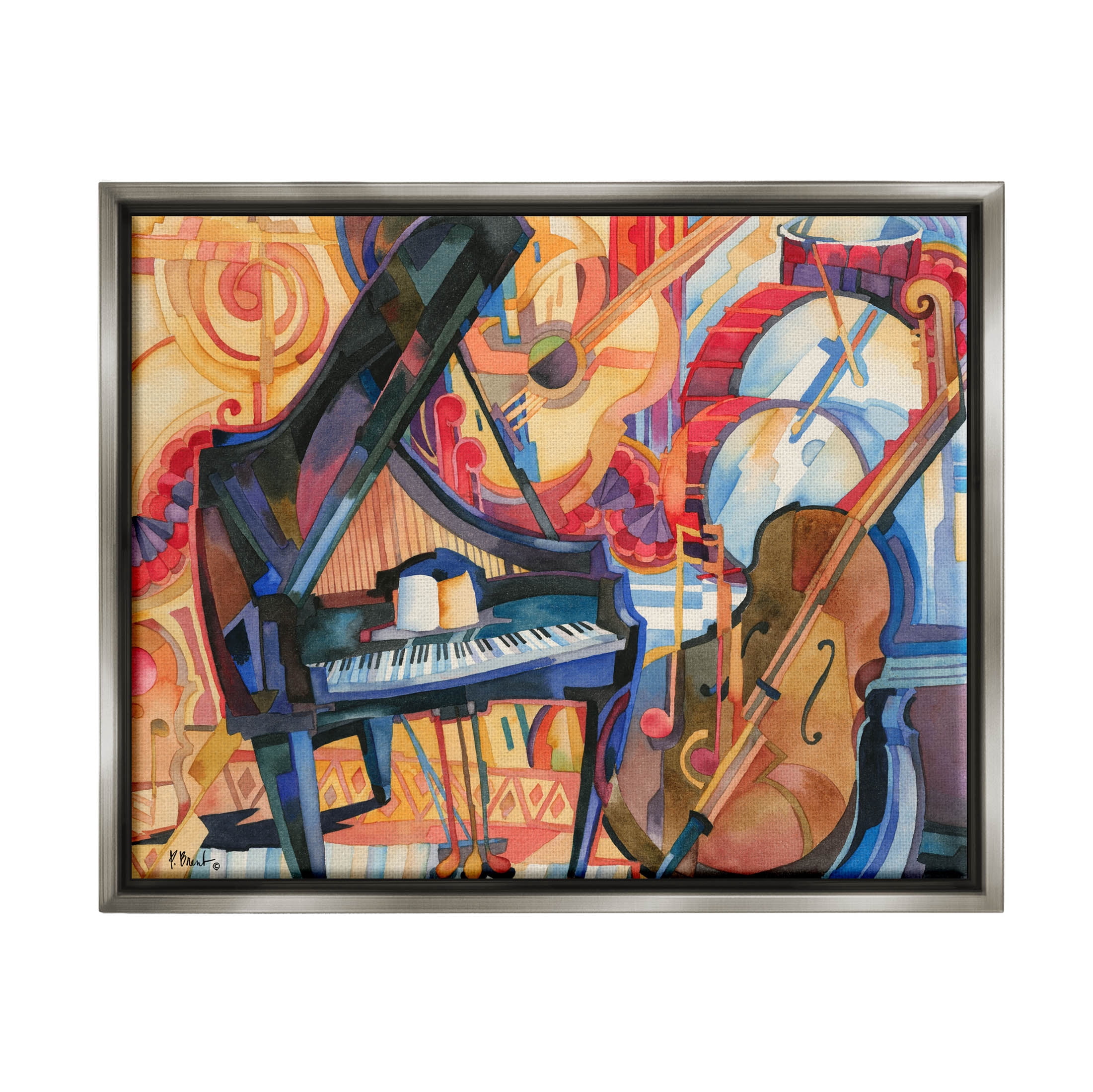Stupell Industries Big City Music Piano Cubism Painting Luster Gray Floating Framed Canvas Print Wall Art, Design by Paul Brent
