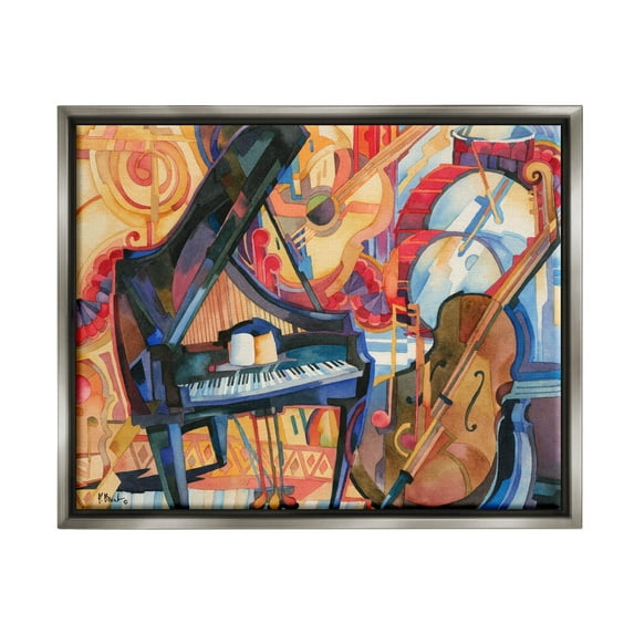 Stupell Industries Big City Music Piano Cubism Painting Luster Gray Floating Framed Canvas Print Wall Art, Design by Paul Brent