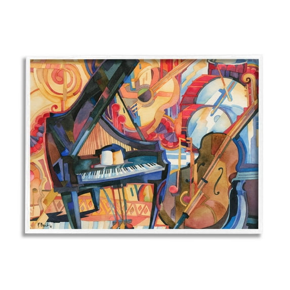 Stupell Industries Big City Music Piano Cubism Painting White Framed Art Print Wall Art, Design by Paul Brent