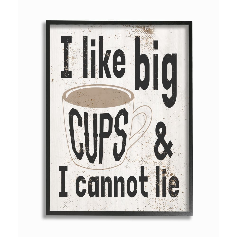 Stupell Industries Big Cups Funny Word Kitchen Dining Room Paint Textured Design Framed Giclee Texturized Art by Daphne Polselli