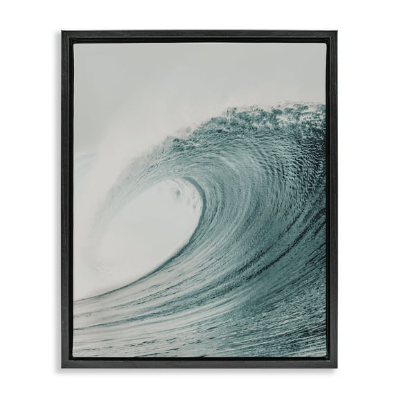 Stupell Industries Big Curled Sea Wave Nautical & Beach Photography Black Floater Framed Canvas Art Print Wall Art, 17 x 21
