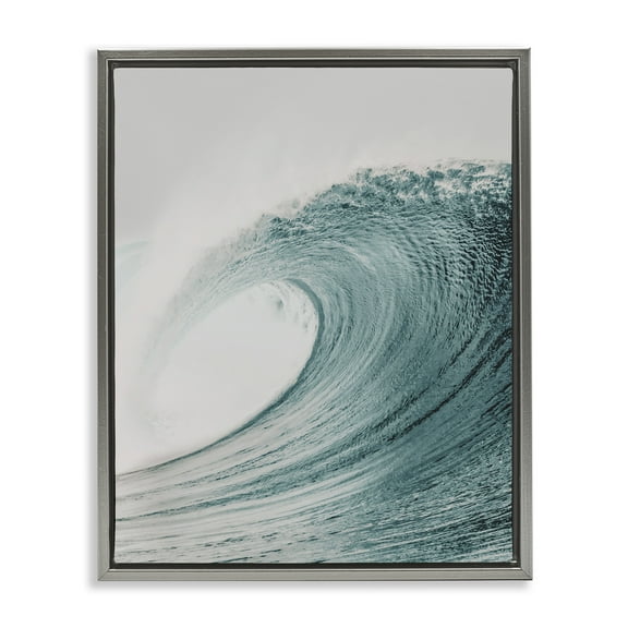 Stupell Industries Big Curled Sea Wave Nautical & Beach Photography Gray Floater Framed Canvas Art Print Wall Art, 25 x 31