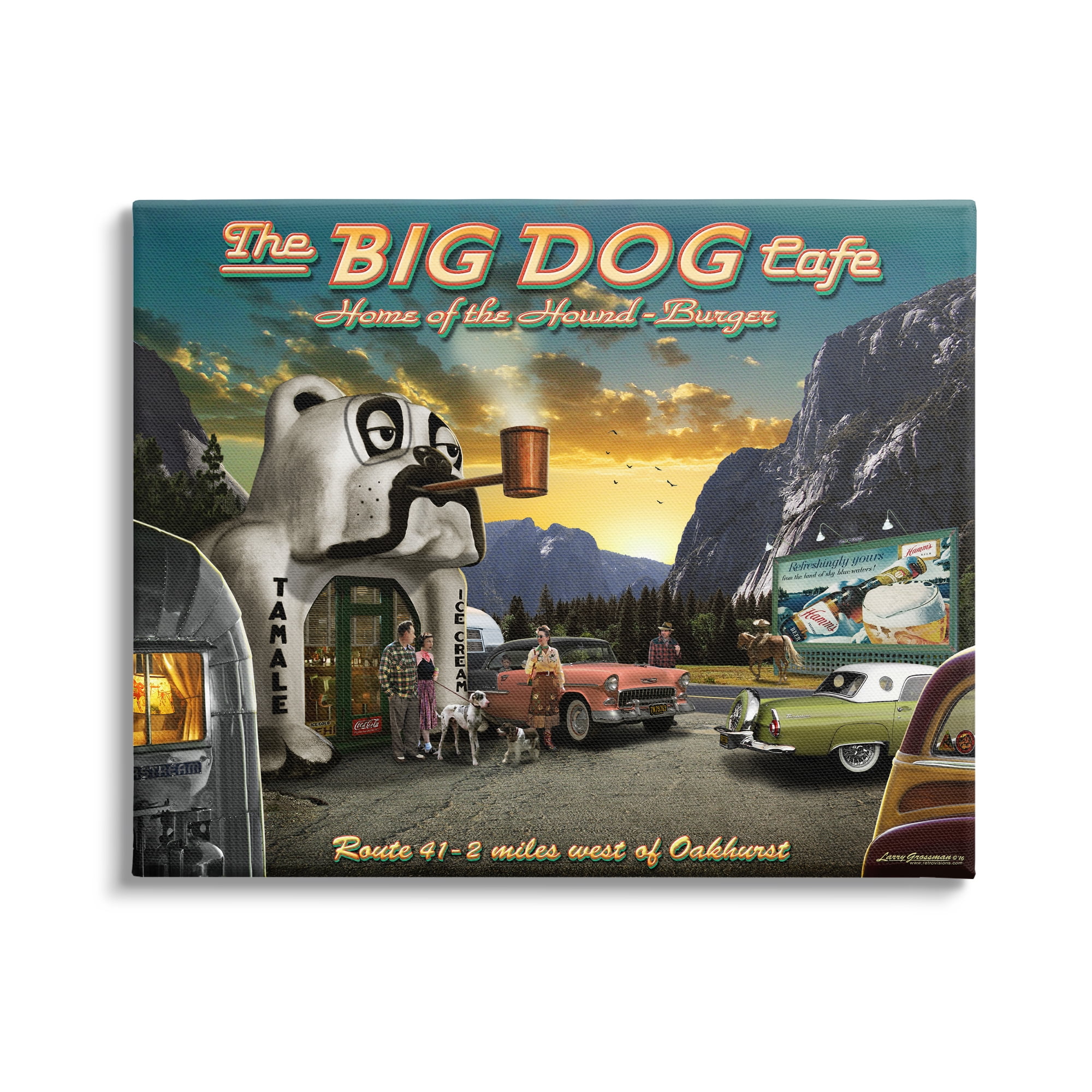 Stupell Industries Big Dog Cafe Scenery Transportation Painting Gallery Wrapped Canvas Art Print Wall Art, 40 x 30
