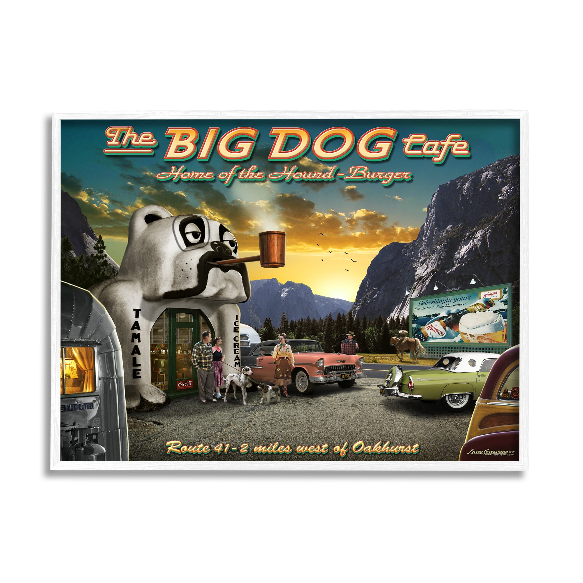 Stupell Industries Big Dog Cafe Scenery Transportation Painting White Framed Art Print Wall Art, 30 x 24