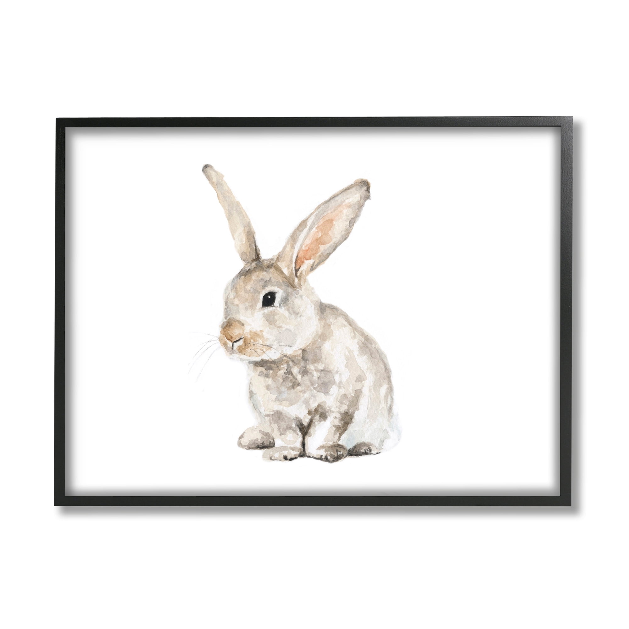 Stupell Industries Big Ear Bunny Rabbit Children's Watercolor Wild Animal Black Framed Art Print Wall Art, 14x11, by Fox Hollow Studios