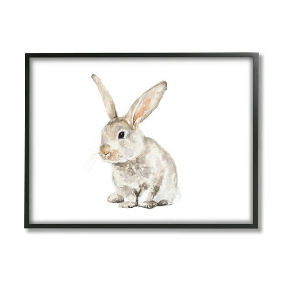 Stupell Industries Big Ear Bunny Rabbit Children's Watercolor Wild Animal Black Framed Art Print Wall Art, 30x24, by Fox Hollow Studios