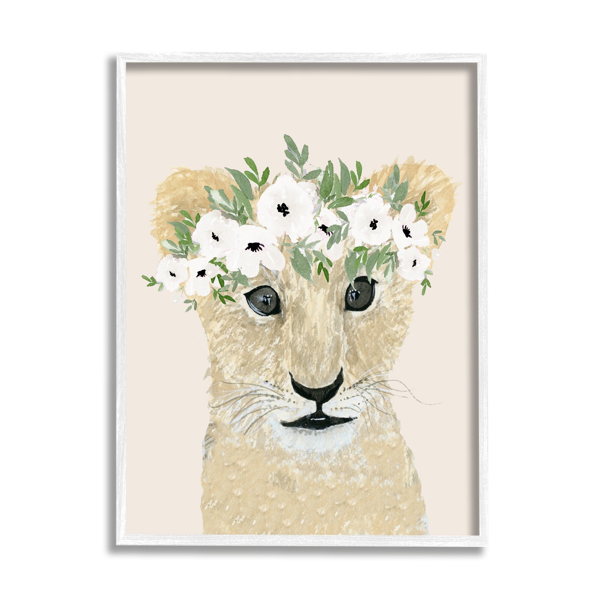 Stupell Industries Big Eye Baby Lion Floral Crown Children's Safari, 11 x 14, Design by Lucille Price