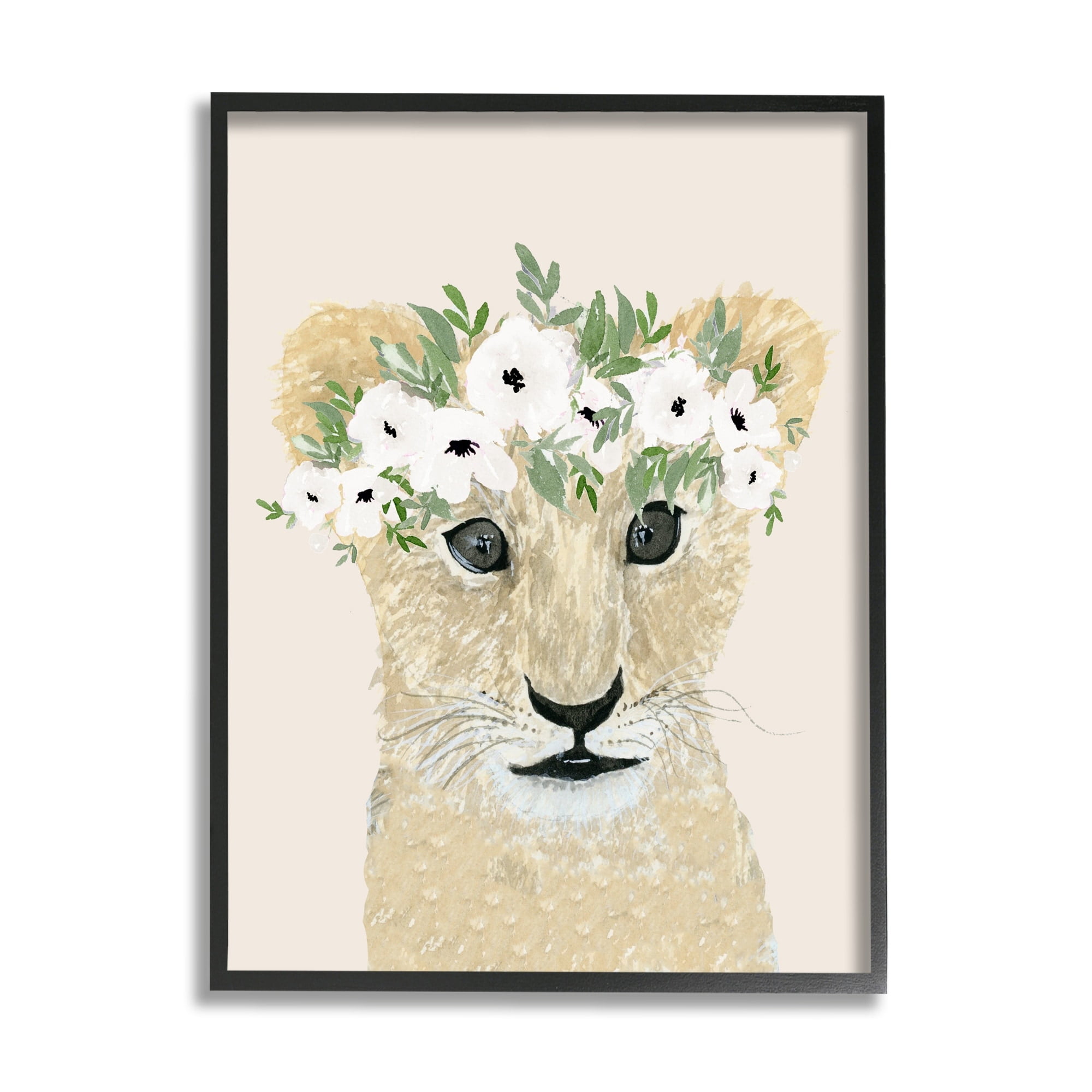 Stupell Industries Big Eye Baby Lion Floral Crown Children's Safari, 11 x 14, Design by Lucille Price