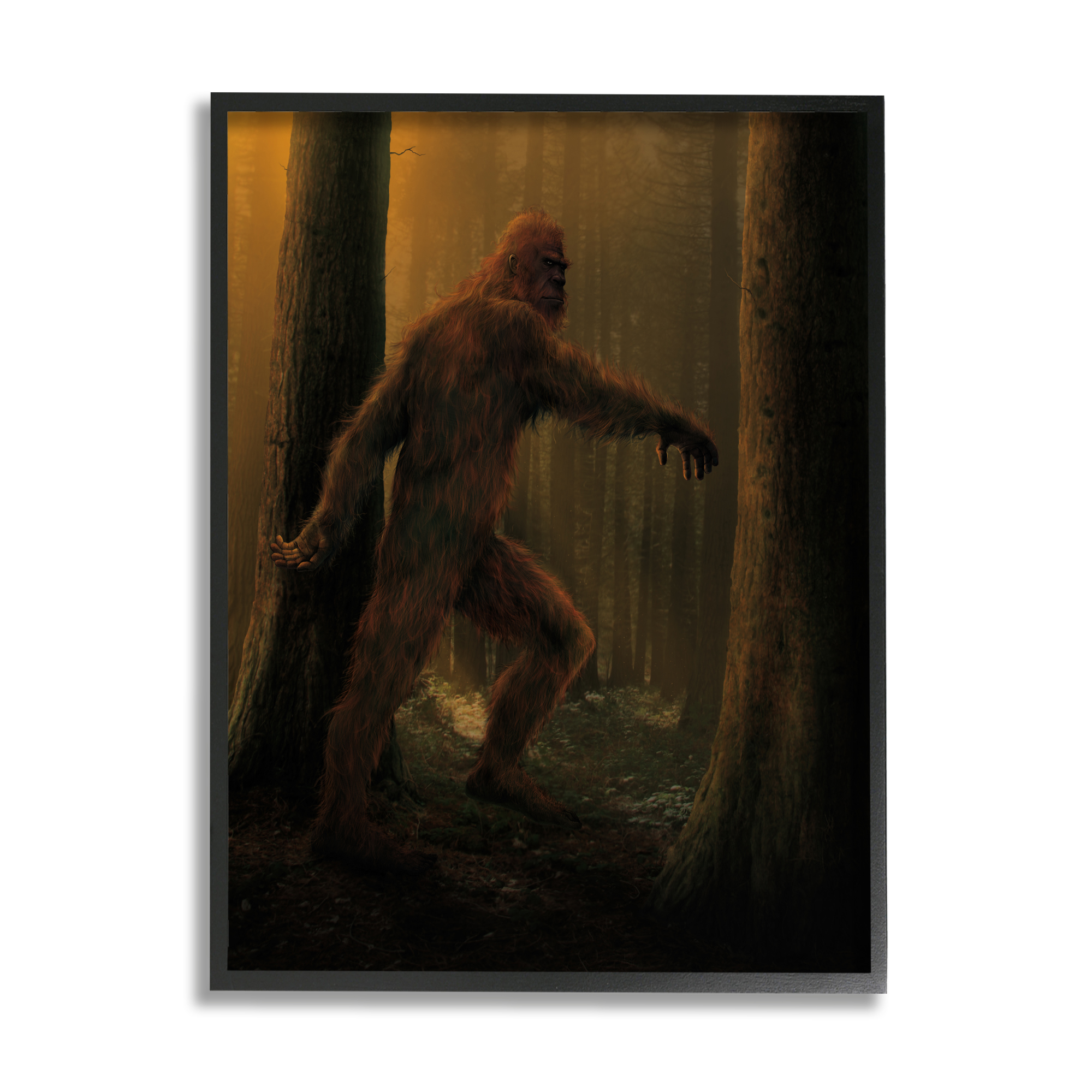 Stupell Industries Big Foot in Nature Fairy Tales & Fantasy Painting Black Framed Art Print Wall Art, 16 x 20