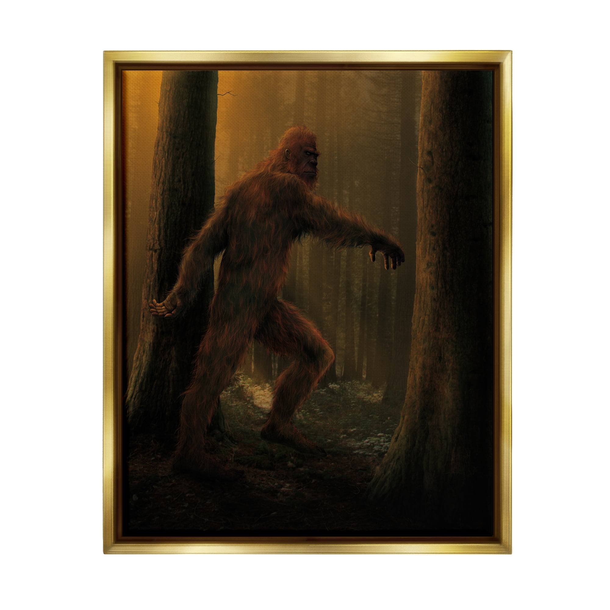 Stupell Industries Big Foot in Nature Fairy Tales & Fantasy Painting Gold Floater Framed Canvas Art Print Wall Art, 17 x 21