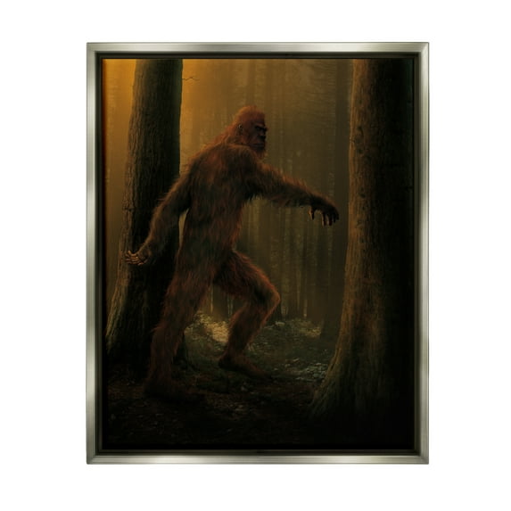 Stupell Industries Big Foot in Nature Fairy Tales & Fantasy Painting Gray Floater Framed Canvas Art Print Wall Art, 17 x 21