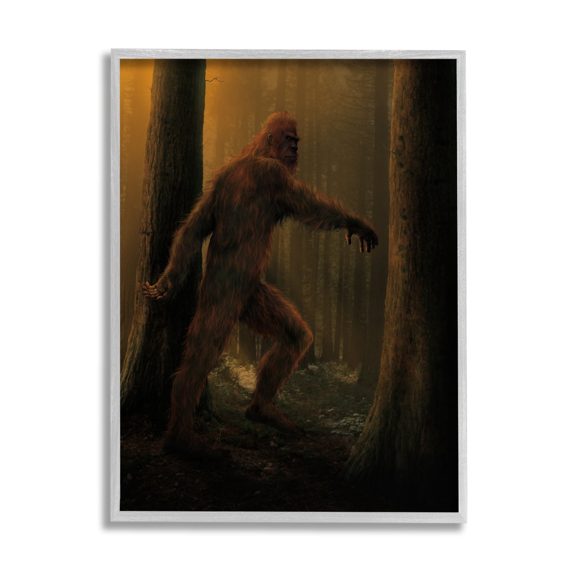 Stupell Industries Big Foot in Nature Fairy Tales & Fantasy Painting Gray Framed Art Print Wall Art, 11 x 14