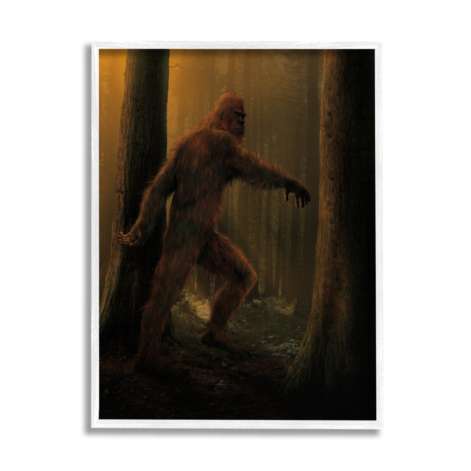 Stupell Industries Big Foot in Nature Fairy Tales & Fantasy Painting White Framed Art Print Wall Art, 11 x 14