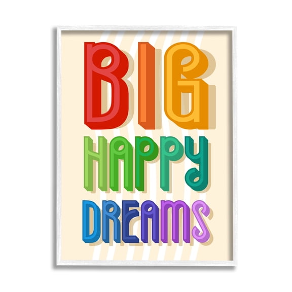 Stupell Industries Big Happy Dreams Encouragement Retro Rainbow Font, 11 x 14, Designed by Daphne Polselli