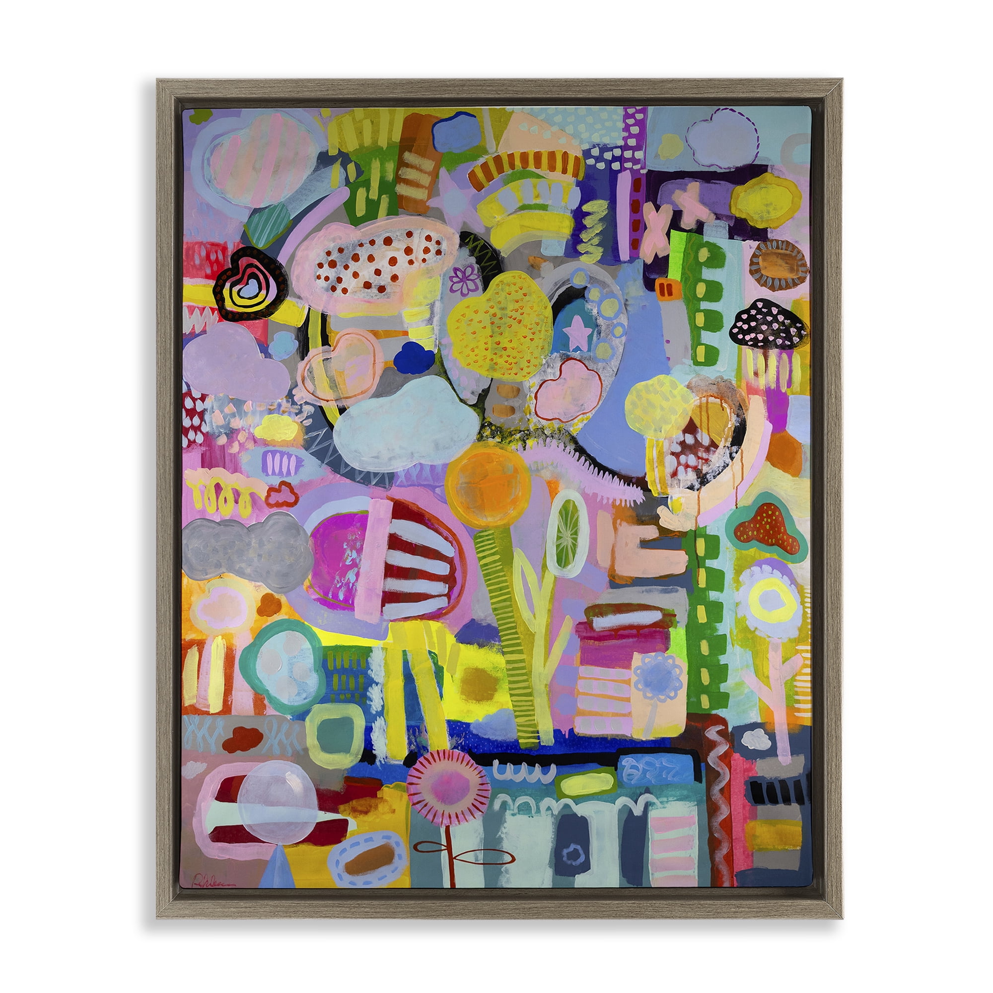Stupell Industries Big Happy Whimsical Collage Brown Framed Floater Canvas Wall Art, design by Mary Robertson
