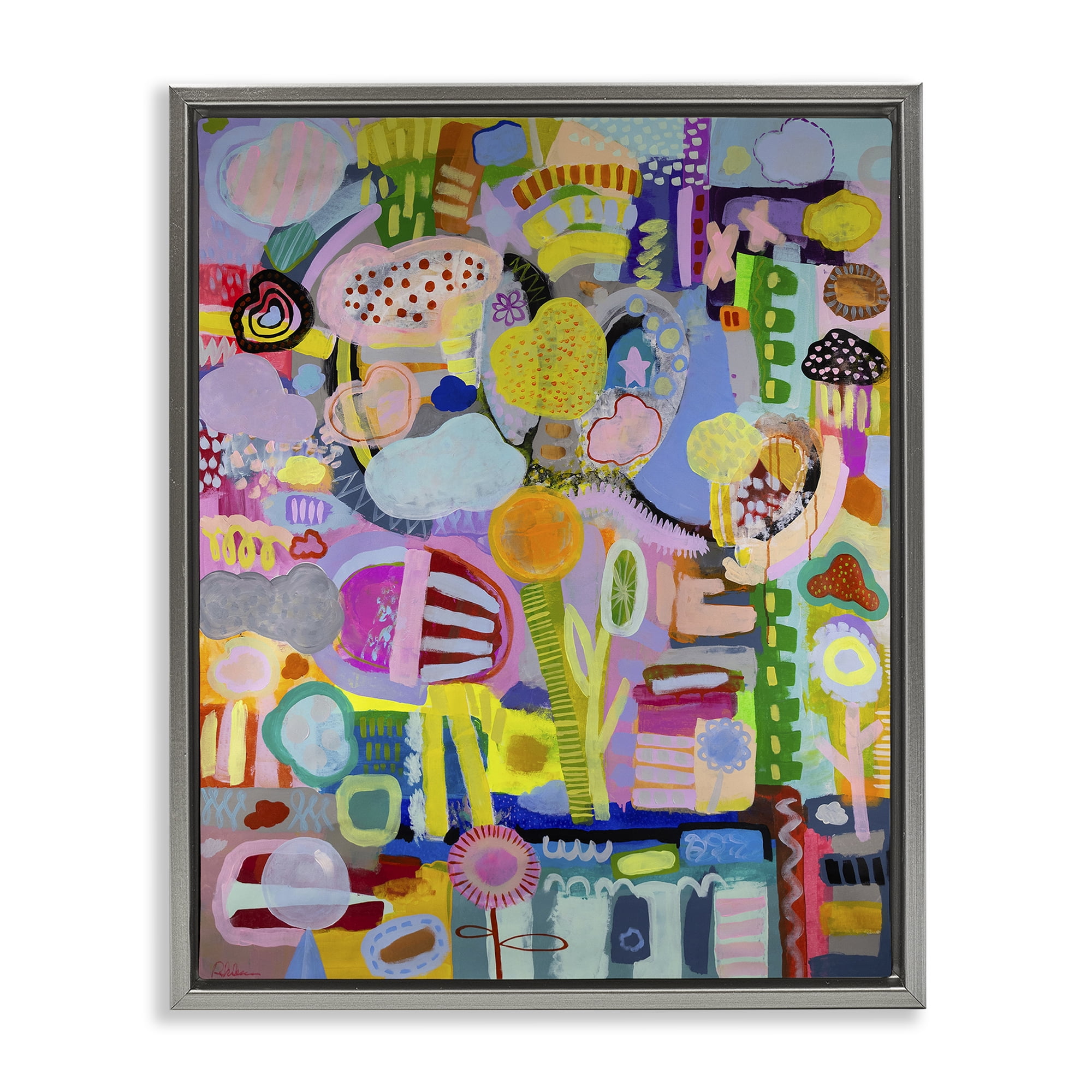 Stupell Industries Big Happy Whimsical Collage Gray Framed Floater Canvas Wall Art, design by Mary Robertson