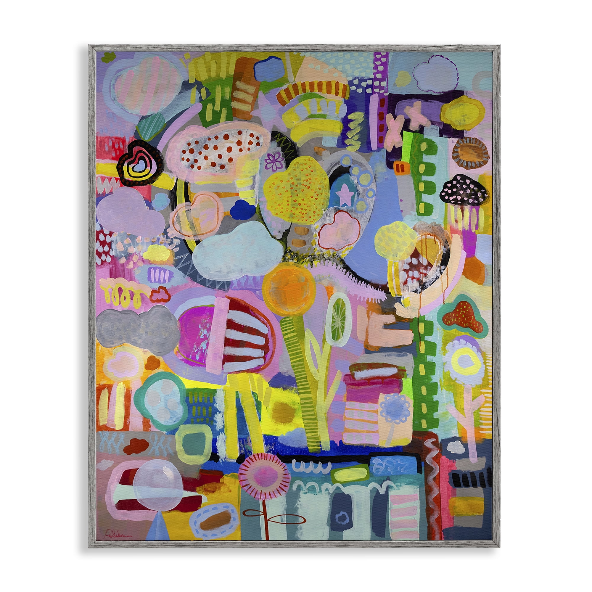 Stupell Industries Big Happy Whimsical Collage Gray Framed Giclee Art, design by Mary Robertson