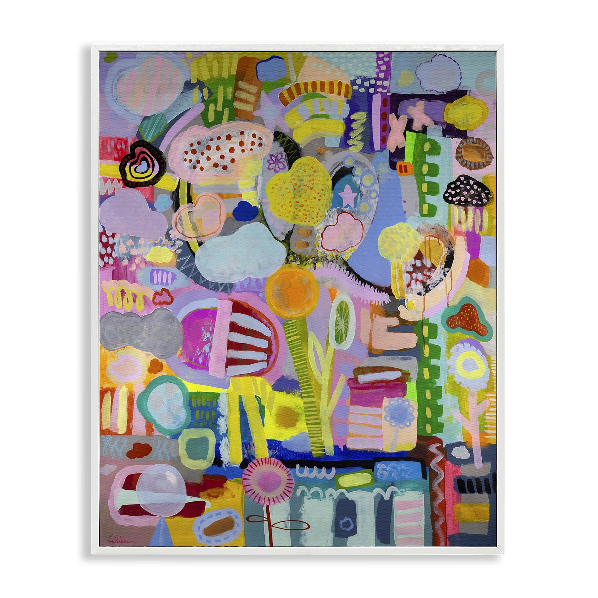 Stupell Industries Big Happy Whimsical Collage White Framed Giclee Art, design by Mary Robertson
