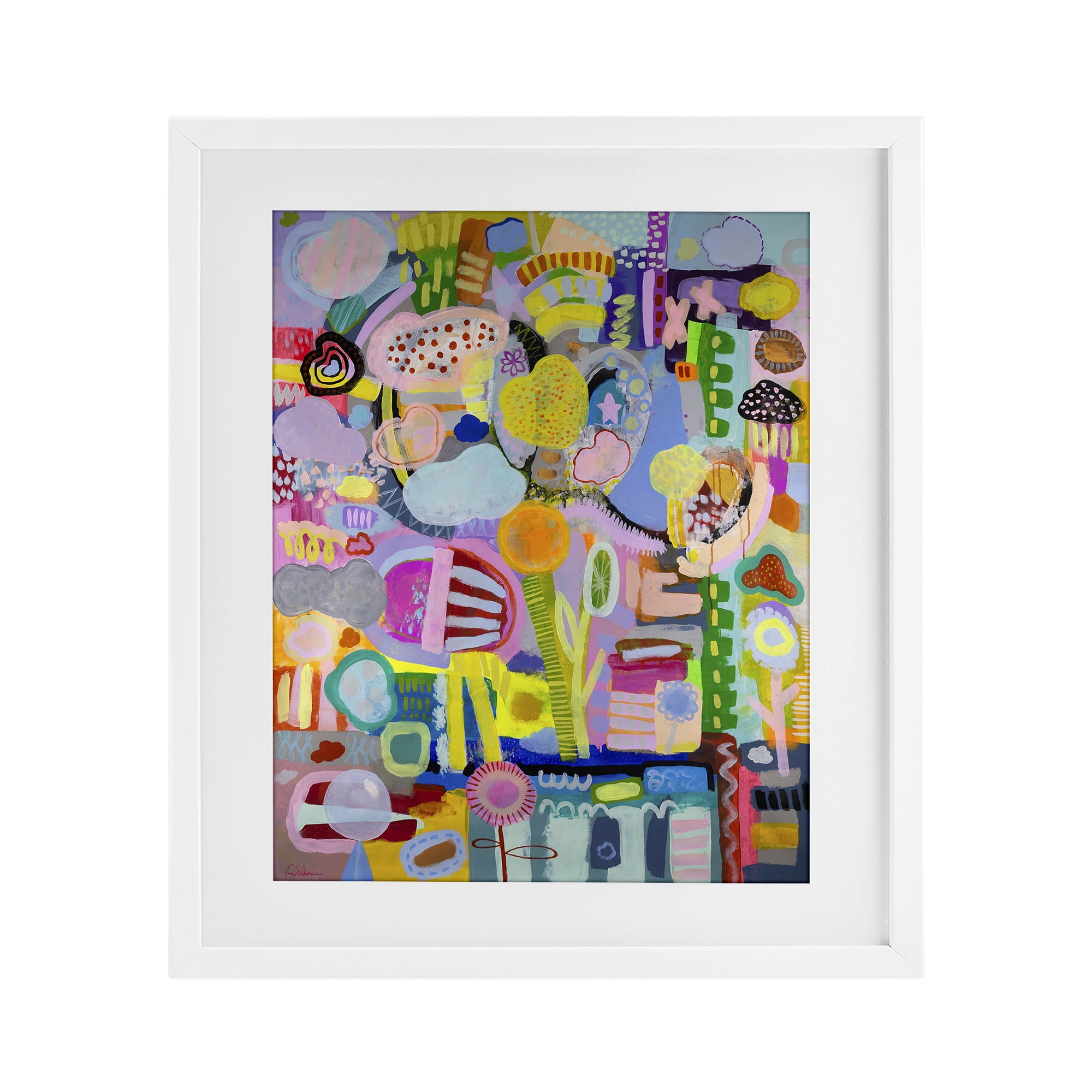 Stupell Industries Big Happy Whimsical Collage White Framed Print Under Glass, design by Mary Robertson