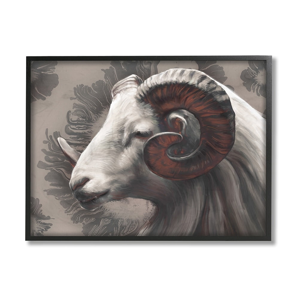 Stupell Industries Big Horn Ram Portrait Abstract Grey Pattern Black Framed by Ziwei Li