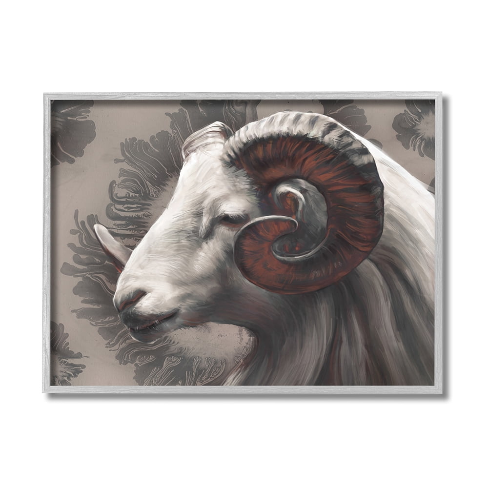 Stupell Industries Big Horn Ram Portrait Abstract Grey Pattern Gray Framed by Ziwei Li