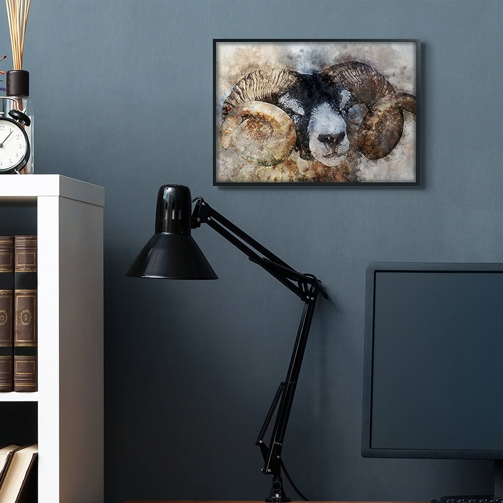 Stupell Industries Big Horned Ram Abstract Dreamlike Portrait Black Framed by Ziwei Li