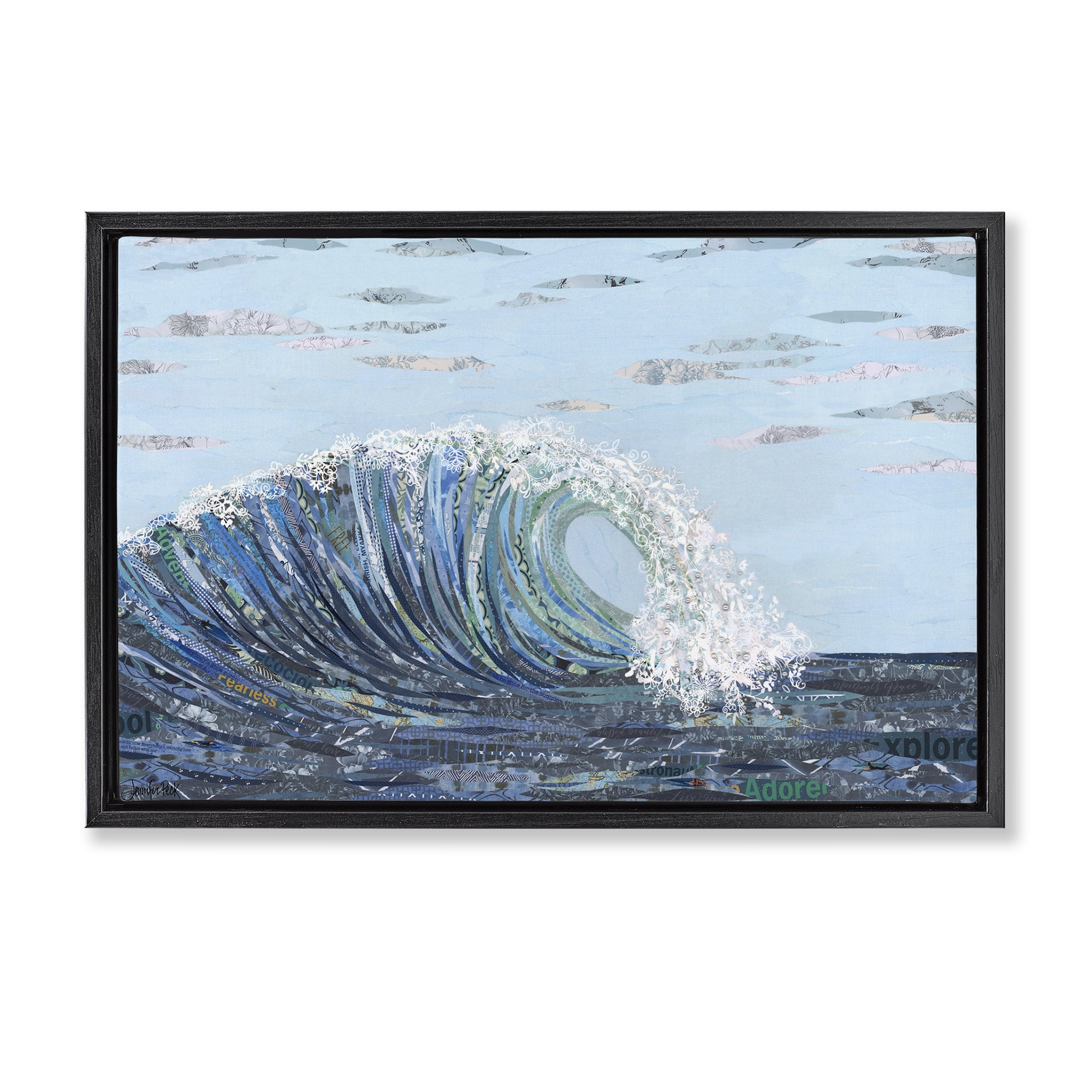 Stupell Industries Big Kahuna Wave Landscape Painting Black Floater Framed Canvas Art Print Wall Art, 25 x 17