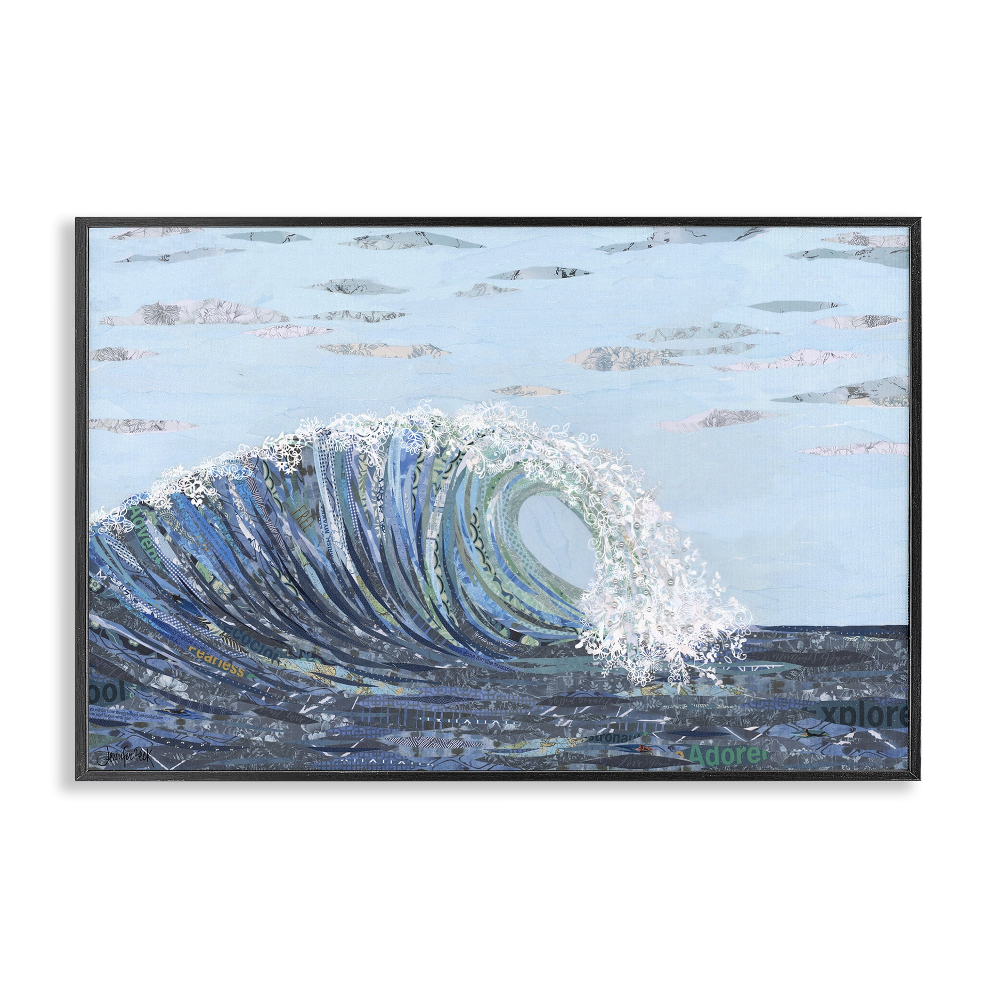Stupell Industries Big Kahuna Wave Landscape Painting Black Framed Art Print Wall Art, 30 x 20