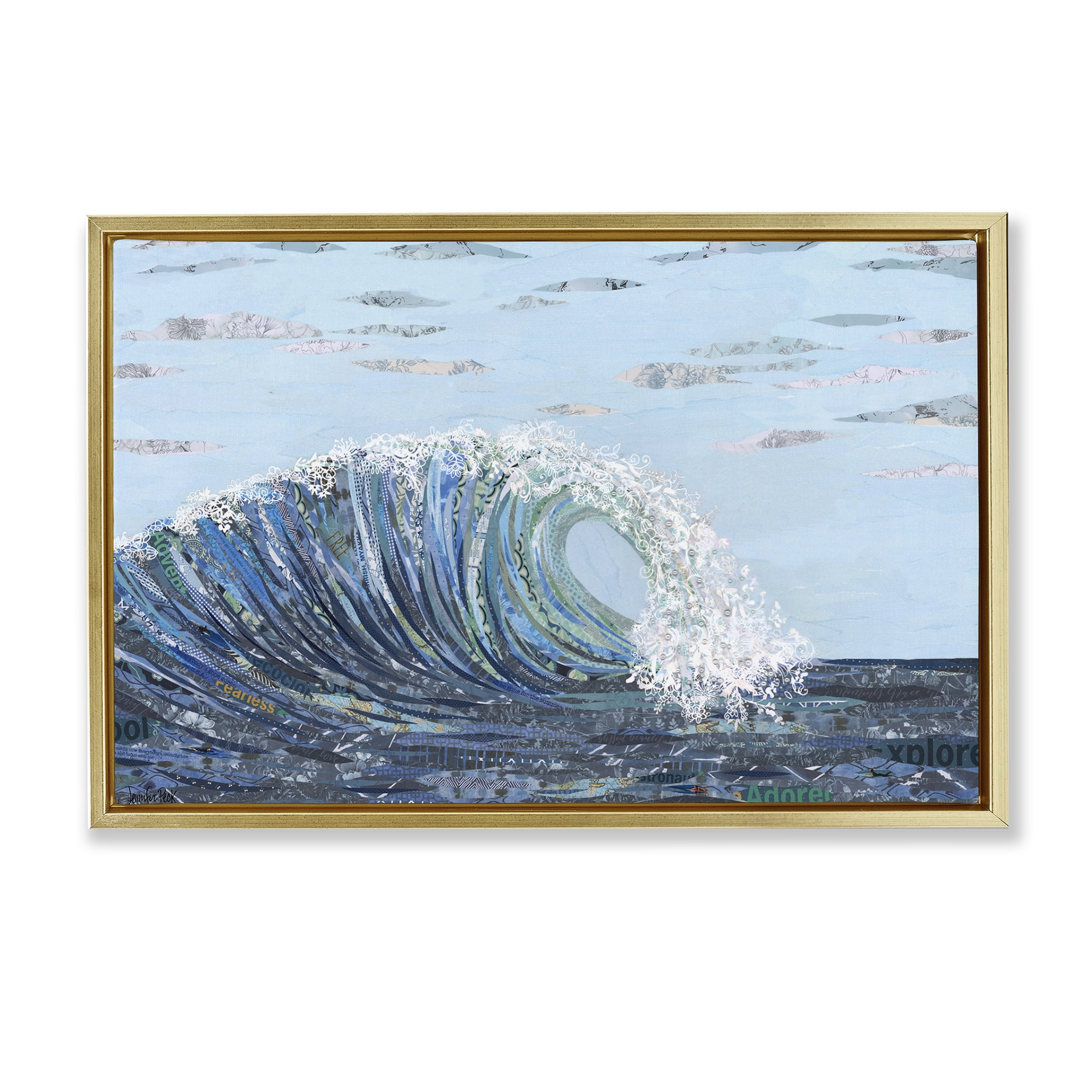Stupell Industries Big Kahuna Wave Landscape Painting Gold Floater Framed Canvas Art Print Wall Art, 25 x 17