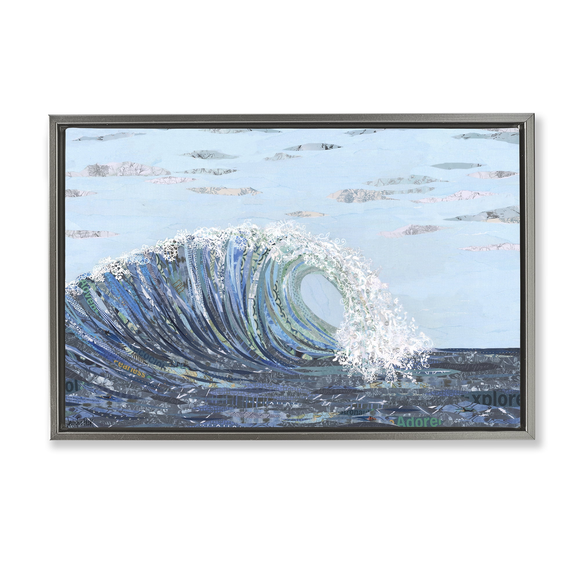 Stupell Industries Big Kahuna Wave Landscape Painting Gray Floater Framed Canvas Art Print Wall Art, 25 x 17