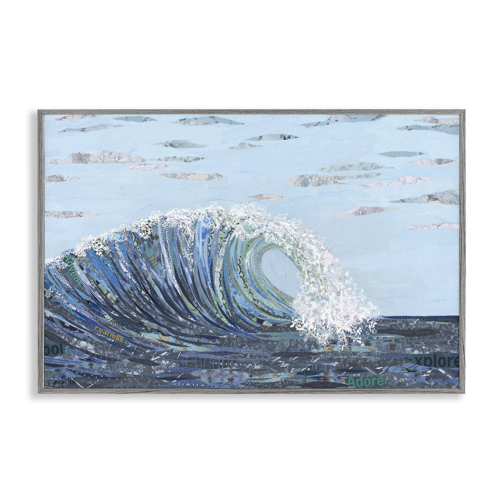 Stupell Industries Big Kahuna Wave Landscape Painting Gray Framed Art Print Wall Art, 18 x 12