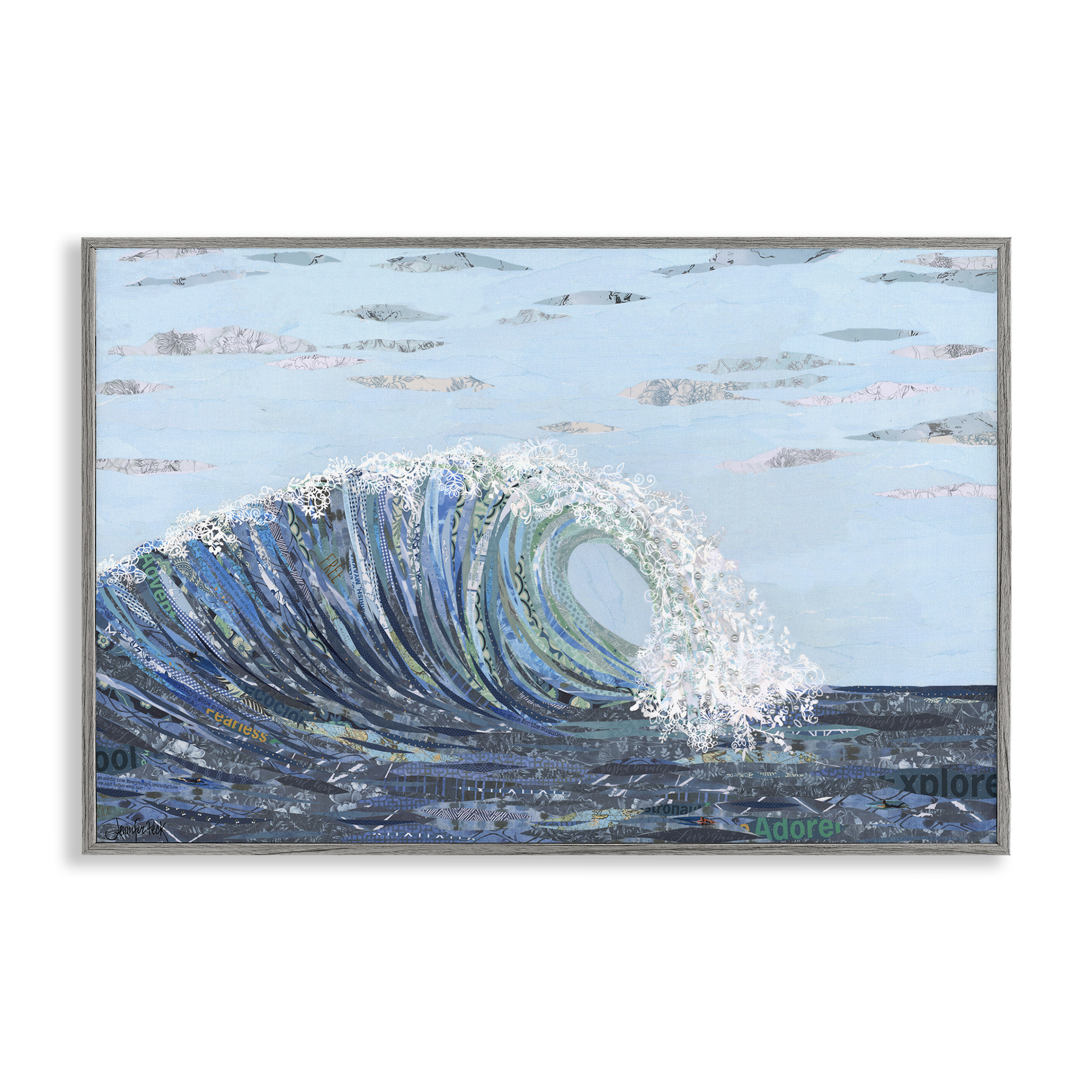Stupell Industries Big Kahuna Wave Landscape Painting Gray Framed Art Print Wall Art, 24 x 16