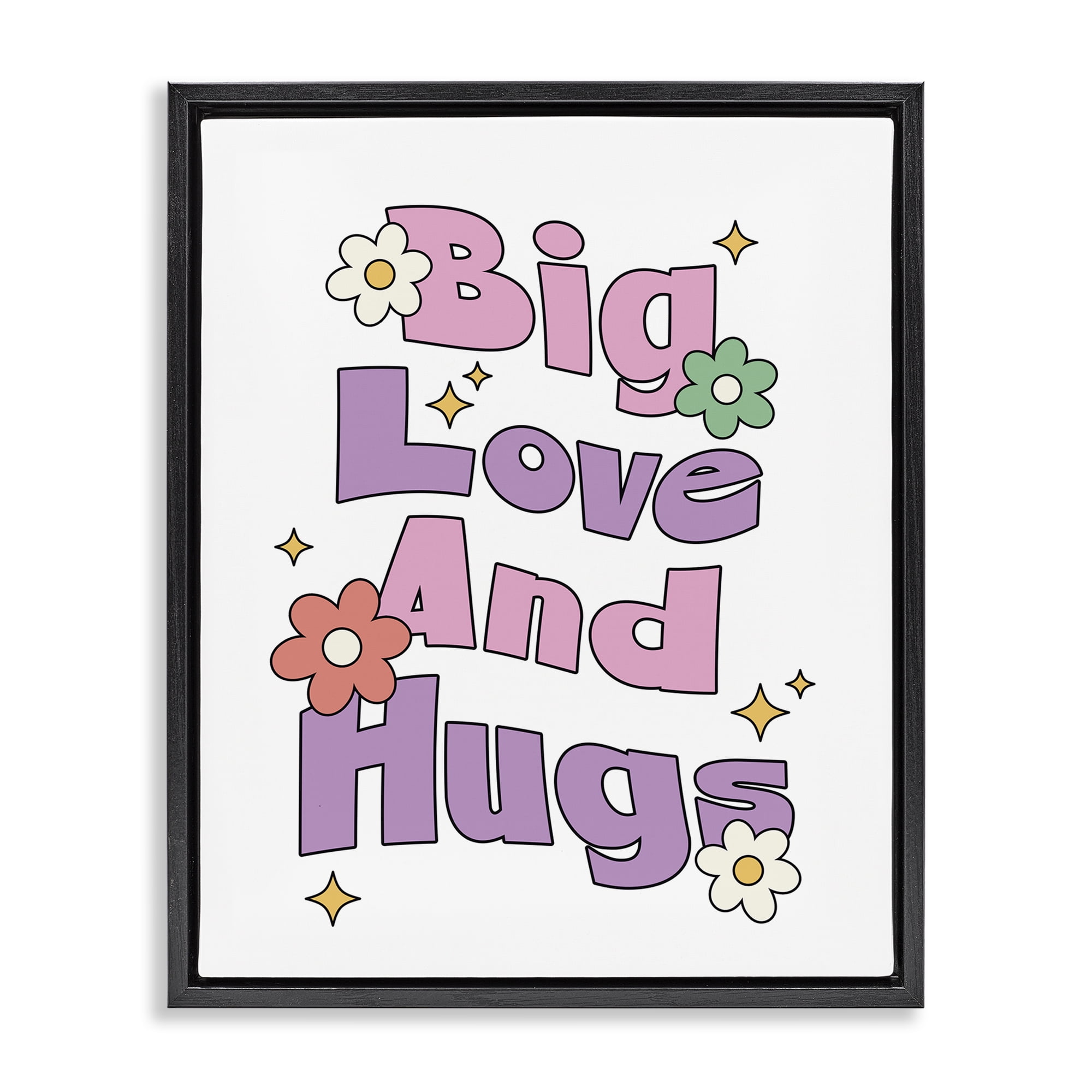 Stupell Industries Big Love And Hugs Plants & Flowers Painting Black Floater Framed Canvas Art Print Wall Art, 25 x 31