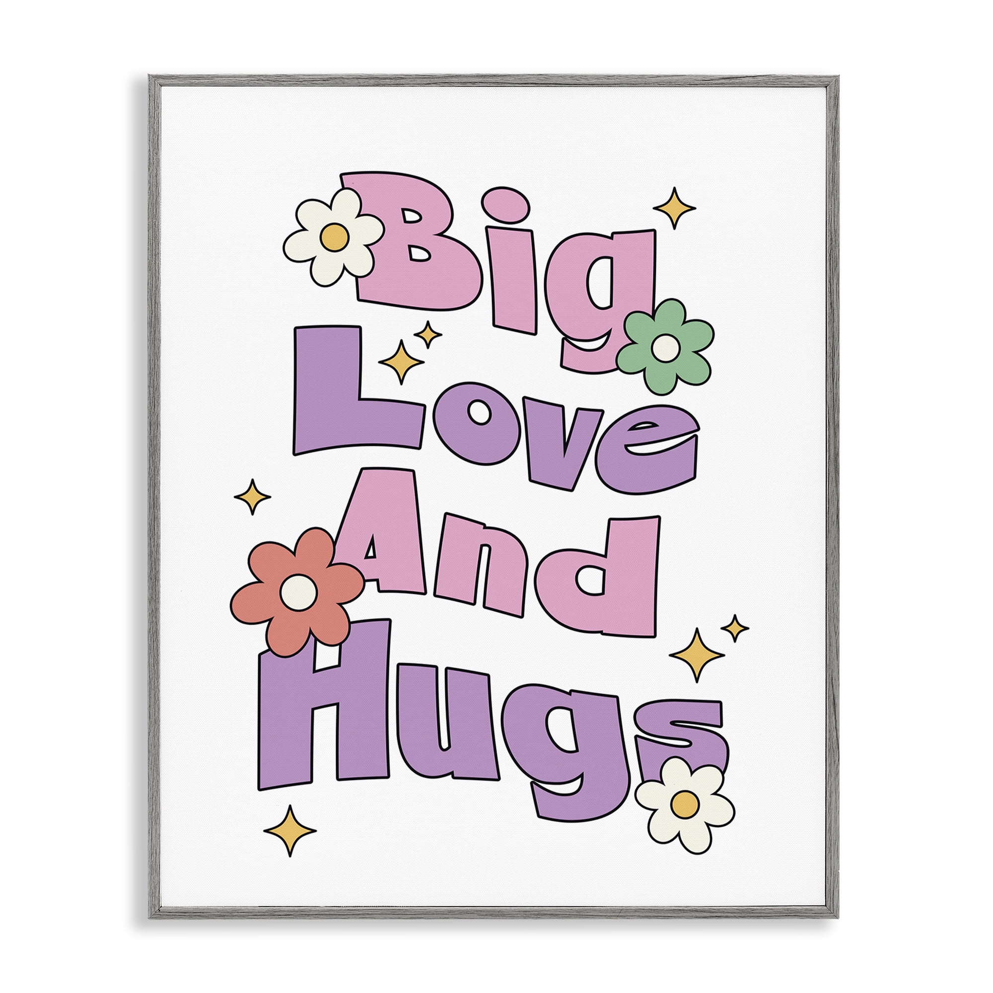 Stupell Industries Big Love And Hugs Plants & Flowers Painting Gray Framed Art Print Wall Art, 16 x 20