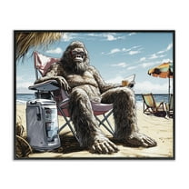 Stupell Industries Big Monster on Beach Fairy Tales & Fantasy Painting Black Framed Art Print Wall Art, 14 x 11