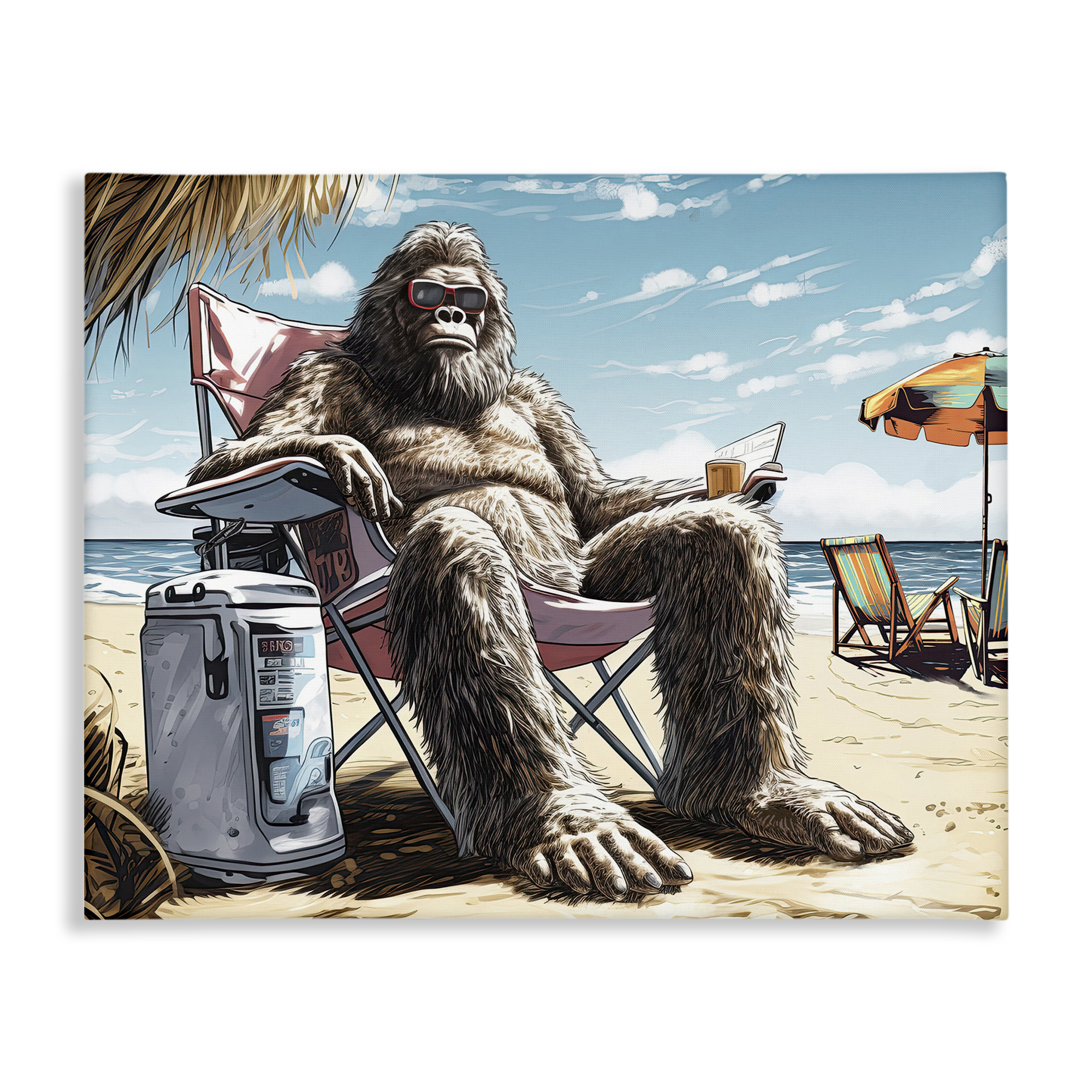 Stupell Industries Big Monster on Beach Fairy Tales & Fantasy Painting Gallery Wrapped Canvas Art Print Wall Art, 20 x 16